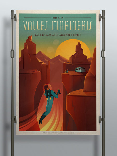 SpaceX Discover Valles Marineris - Land of Martian Chasms and Craters - SpaceX Mars Travel Poster